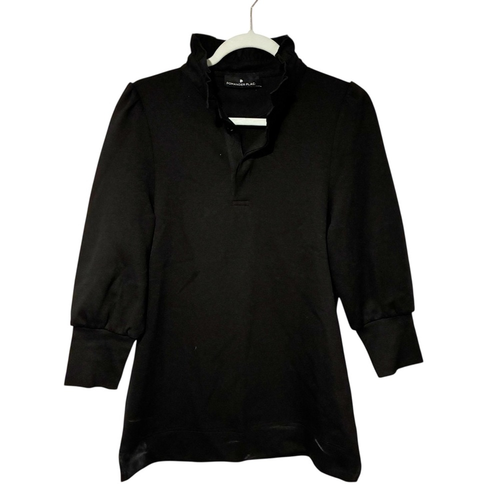 Pomander Place Tuckernuck Mini Dress Black Charlotte Terry High Neck Ruffle XS